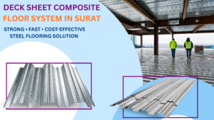 Galvanized steel deck sheet used as composite floor system and mezzanine floor in industrial building project in Surat