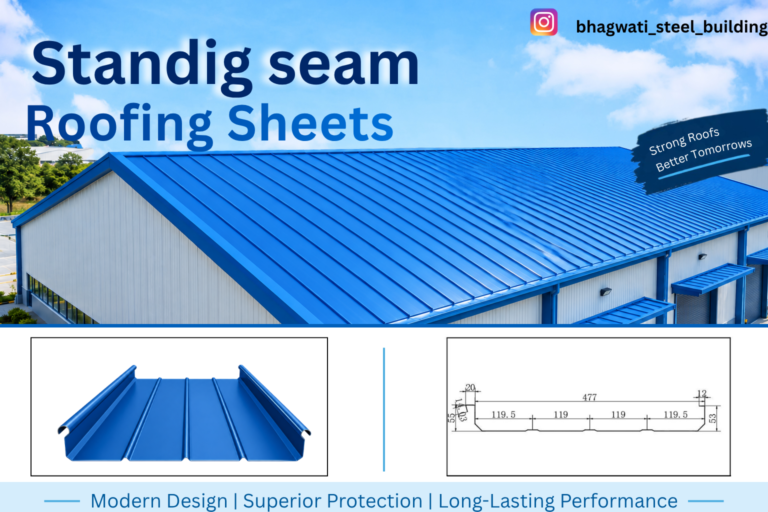 Standing Seam Roofing Sheets with concealed fastening system for industrial factories and warehouses.